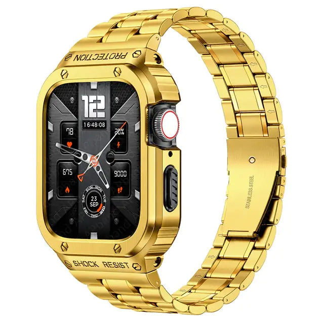 Stainless Steel Link Bracelet with Silicone Protector for Apple Watch - Stylish Metal Strap Cover