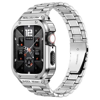 Stainless Steel Link Bracelet with Silicone Protector for Apple Watch - Stylish Metal Strap Cover