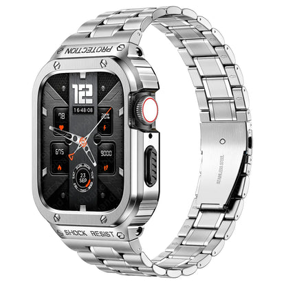 Stainless Steel Link Bracelet with Silicone Protector for Apple Watch - Stylish Metal Strap Cover